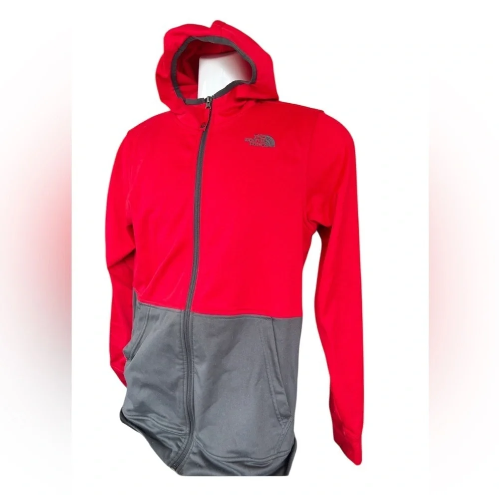 The North Face Kids Glacier fleece full-zip hooded jacket in red and grey